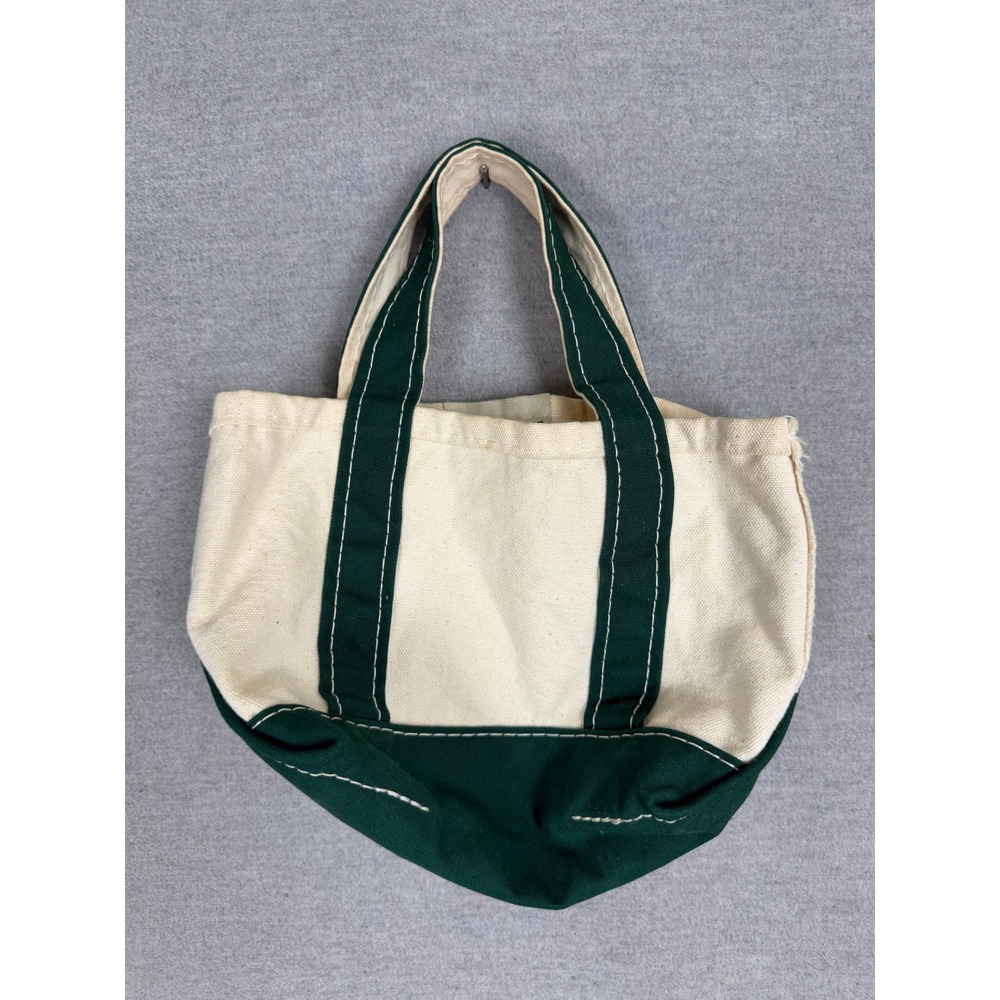 Vintage LL Bean Mini Boat and Tote Canvas Bag Green Made in USA Small Handbag
